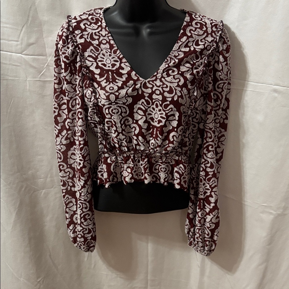 Anthropologie Burgundy and White Patterned Blouse